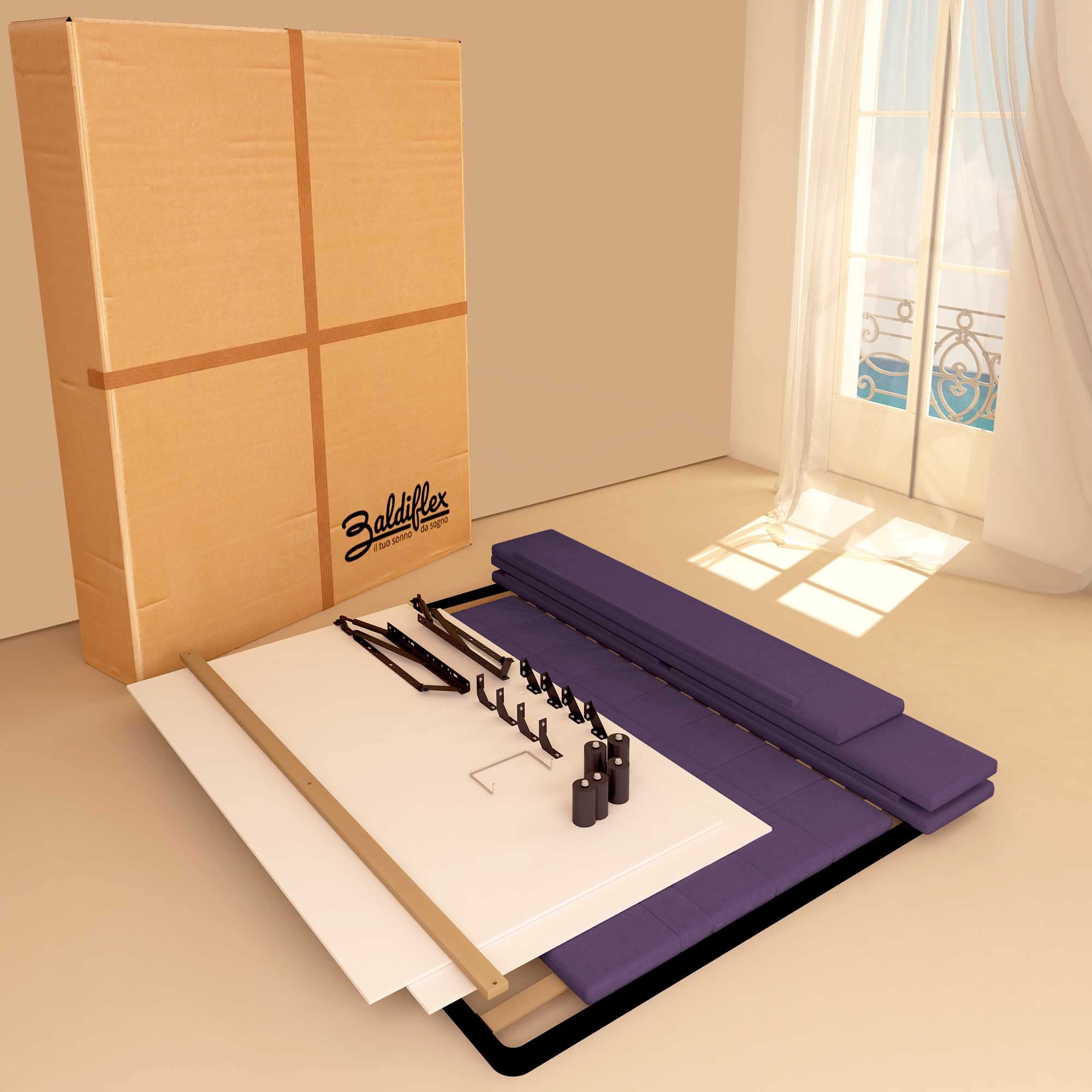 Baldiflex Single Bed Frame with Storage, Dublin Fabric Model, Slatted Base for Single Mattress, 90 x 190 cm, Elegant Purple Headboard - Perfect for Small Bedrooms, Guest Rooms & Studio Apartments