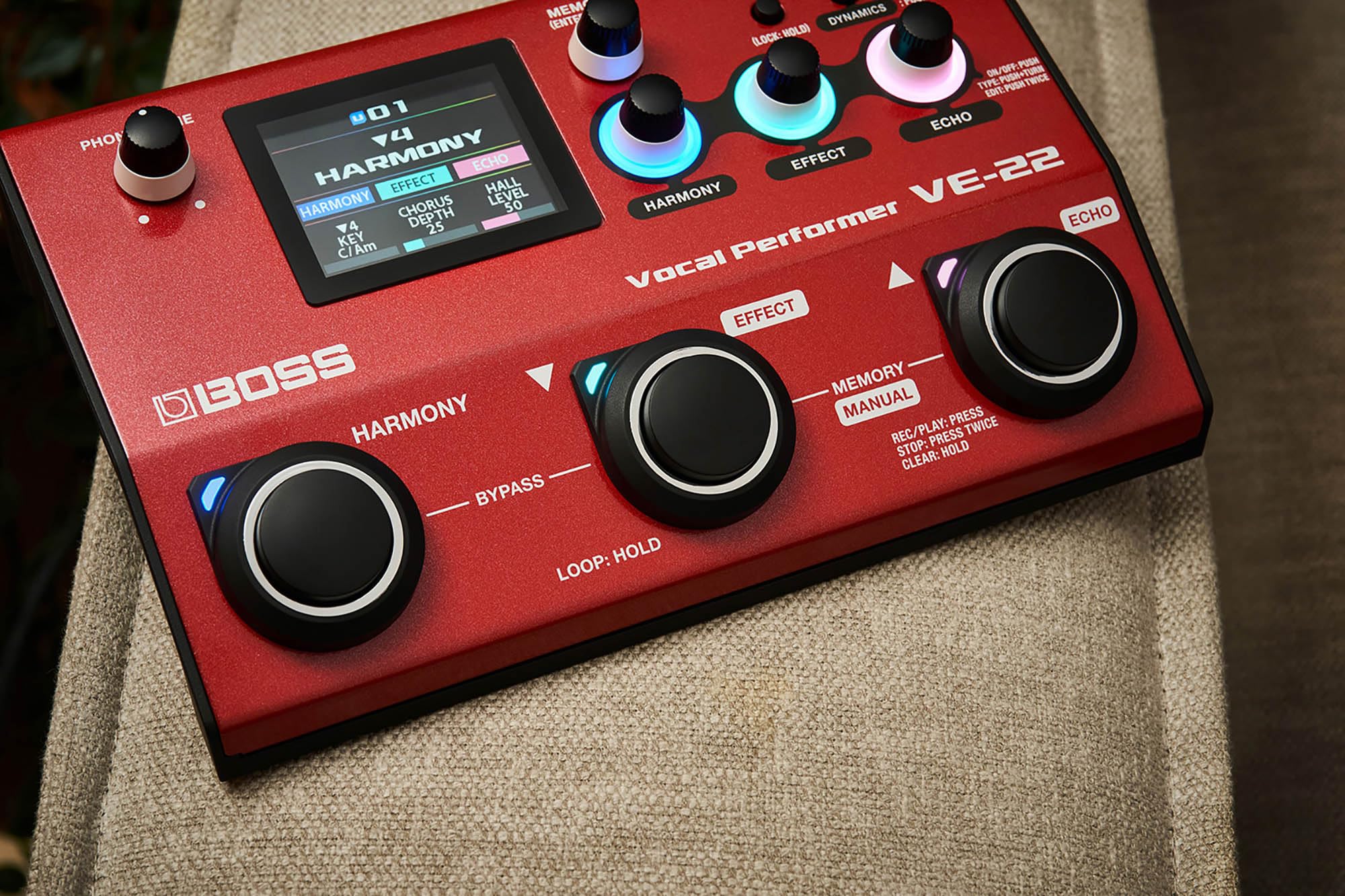 Boss VE-22 Vocal Performer Bundle with 10ft XLR Cable, 4 AA Batteries & Polishing Cloth - Professional Vocal Effects Processor for Live Performances & Studio Recording