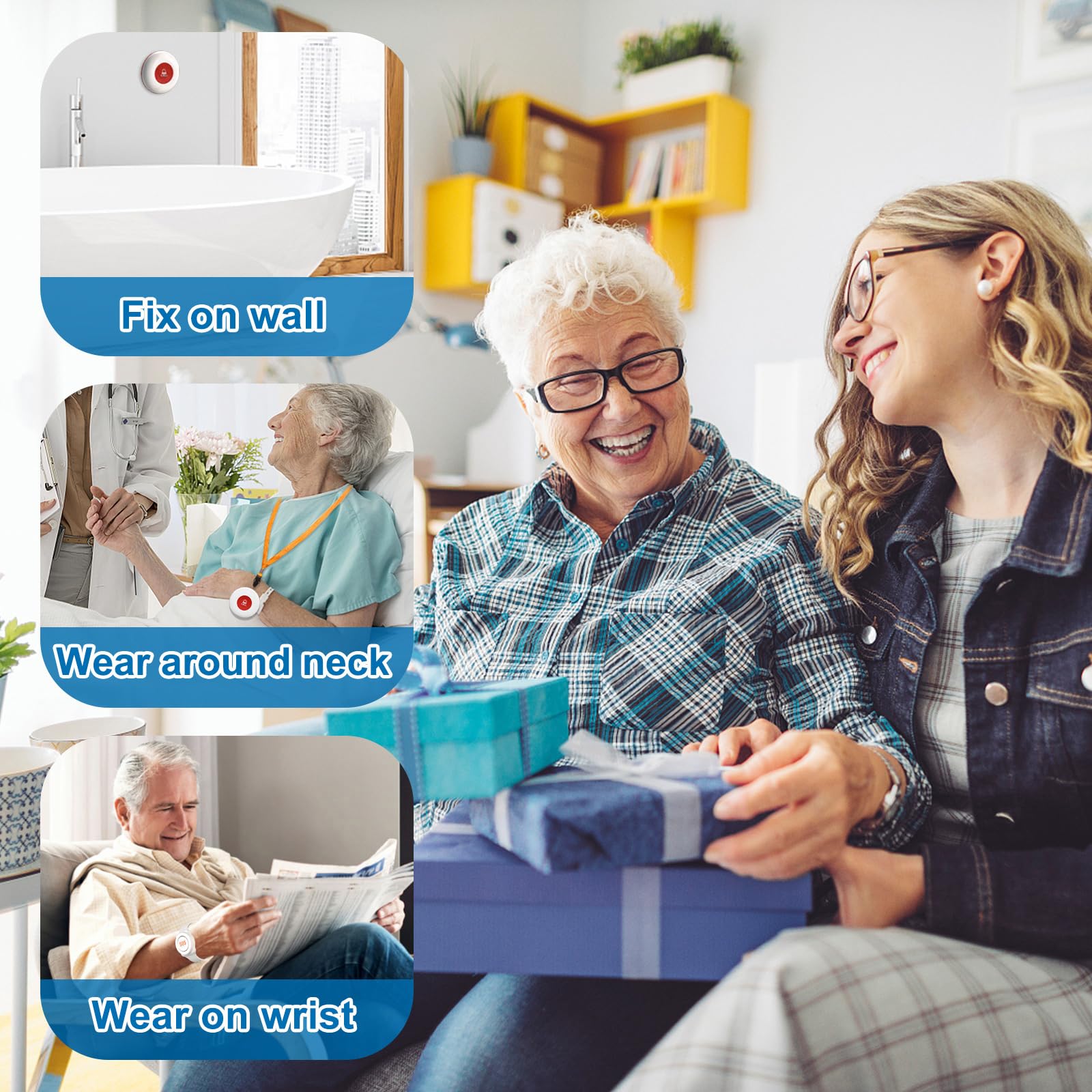 Daytech Wireless Caregiver Pager Call Button for Elderly - Emergency Alert System for Seniors & Disabled - Home Healthcare & Nursing Assistance Device