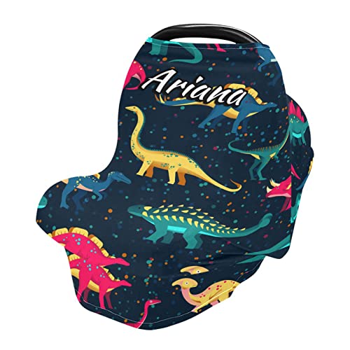 Custom Colorful Cute Dinosaur Stretchy Baby Car Seat Canopy - Personalized Infant Stroller Cover & Multi-Use Nursing Scarf - Perfect for Girls, Outdoor Activities & Breastfeeding Privacy