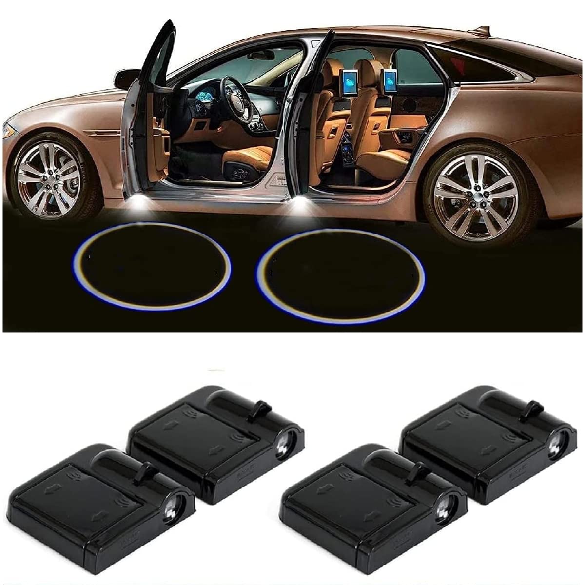 Rechargeable LED Car Door Logo Projector - Ghost Shadow Light for Automobile Brand Series (Black, 4 Pack) | Custom Car Accessories for Night Driving & Vehicle Personalization