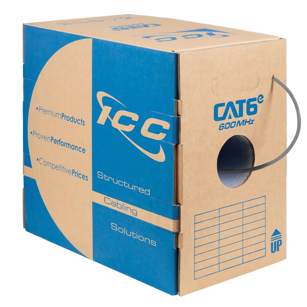 ICC Cat6e CMR Riser 1000ft Bulk Ethernet Cable - 23AWG Solid Pure Copper, Unshielded UTP, PoE++ (802.3bt), 600MHz, UL Certified & RoHS Compliant - Ideal for Office Networks, Data Centers, and High-Speed Internet Installations