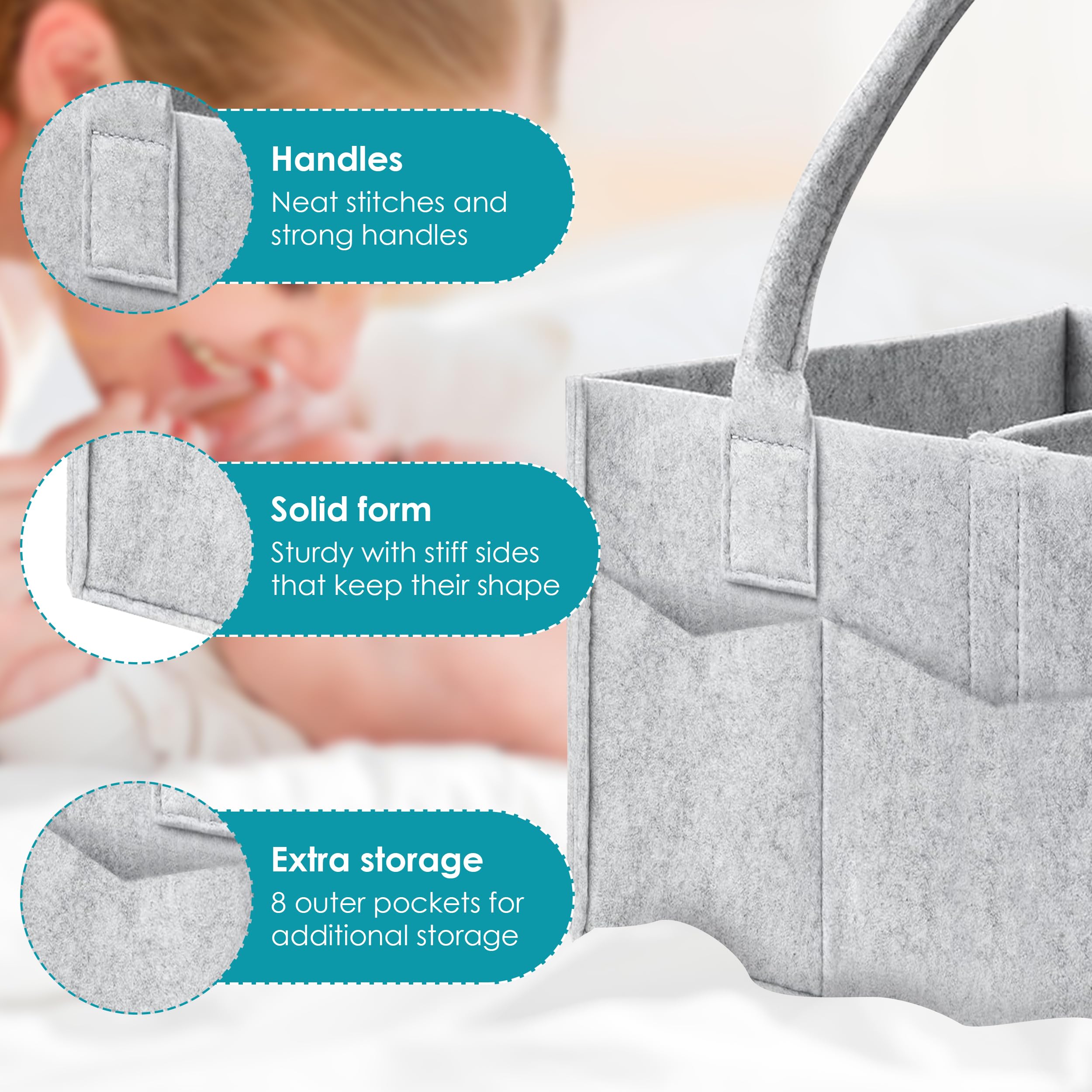 2 Pack Cute Castle Diaper Caddy Organizer - Portable Baby Storage Bin with Handle for Nursery & Car - Baby Gift Basket for Girls & Boys (Grey) - Perfect for Diaper Storage, Baby Essentials & On-the-Go Organization