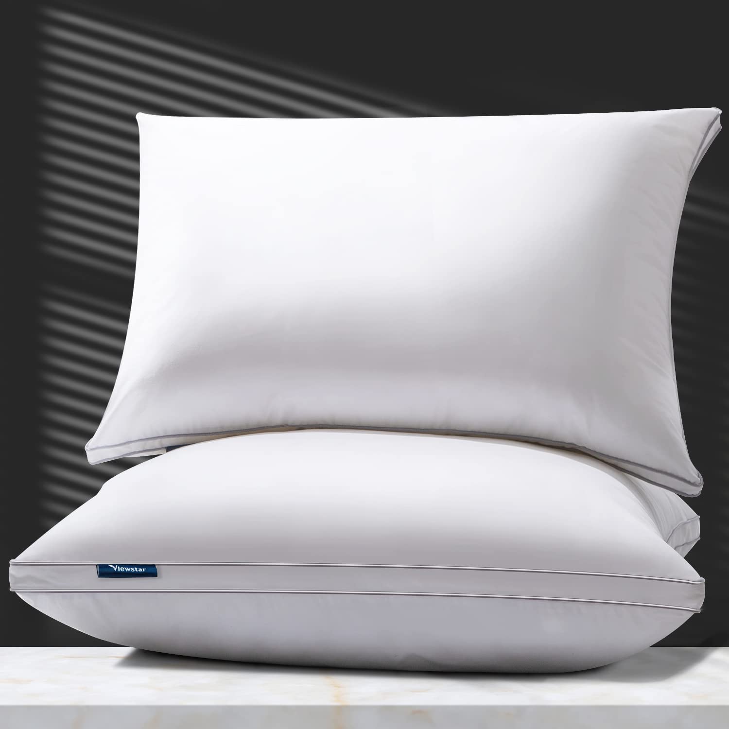 Viewstar Standard Size Pillows Set of 2 - Medium Firm Cooling Bed Pillows for Side & Back Sleepers, Luxury Down Alternative Cotton Gusseted Pillows (19x24) - Perfect for Hotels, Guest Rooms & Home Bedrooms