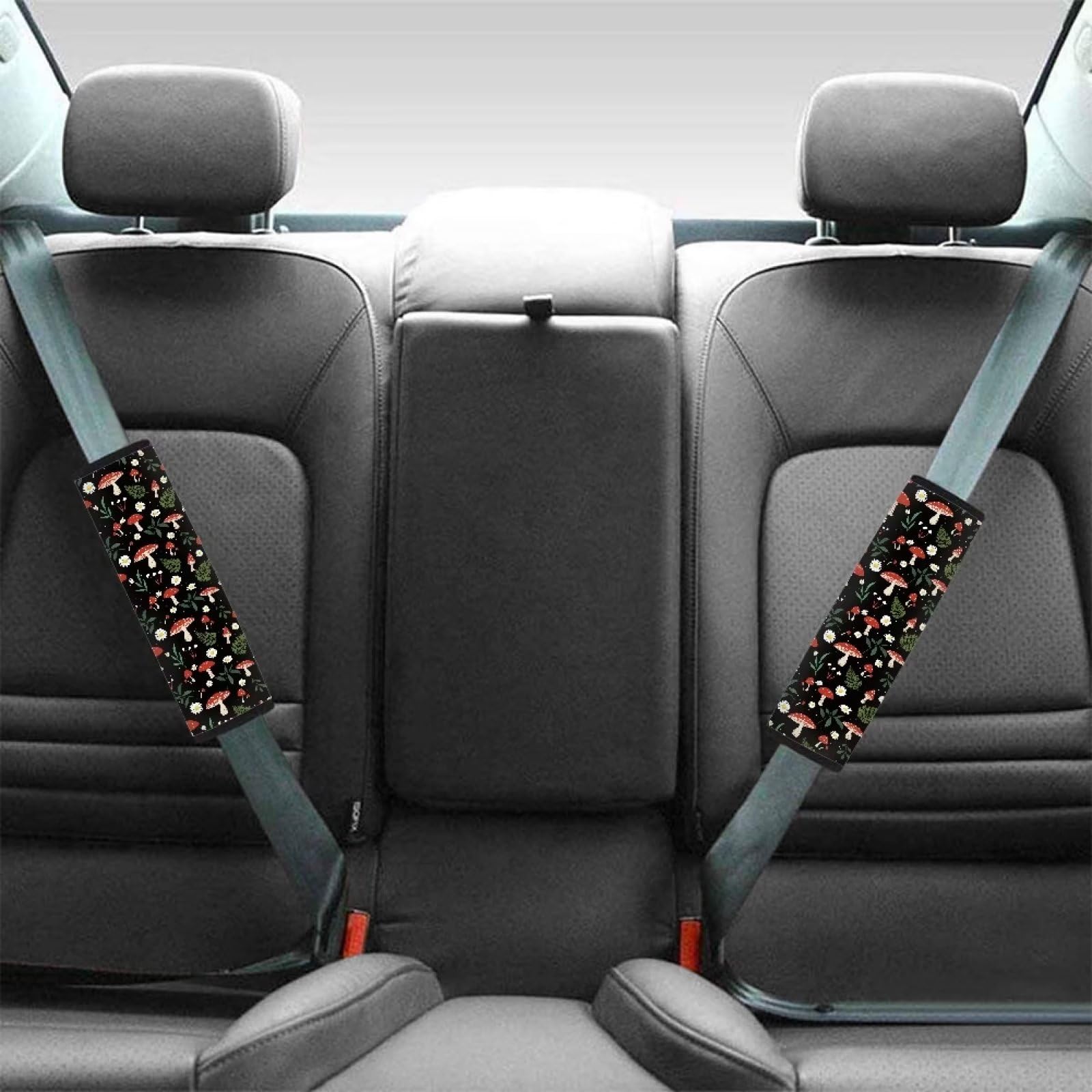 Buybai 2 Pack Mushroom Printed Seat Belt Cover Pad - Soft Car Seat Belt Shoulder Strap Protector for Bags & Backpacks - Universal Fit for SUV, Truck, Sedan - Comfortable Driving & Travel Accessory