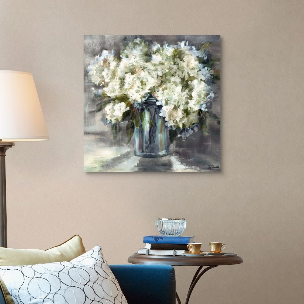 Tre Sorelle Studios White and Taupe Hydrangeas Still Life Canvas Wall Art Print - 30x30 Inch Floral Home Decor for Living Room, Bedroom & Office - Premium Canvas Painting for Modern Interior Design