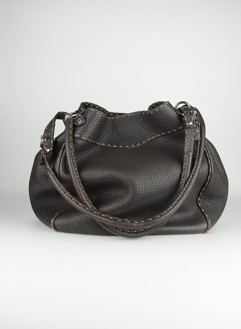 Fendi Selleria Leather Brown Handbag - Luxury Italian Designer Tote for Women, Perfect for Work, Travel & Everyday Use