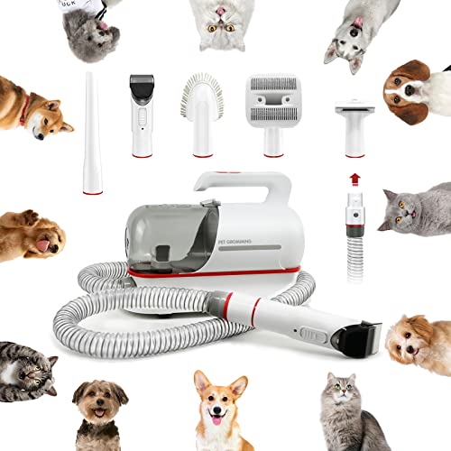 5-in-1 Pet Grooming Kit with Vacuum Suction | Dog & Cat Grooming Tools Set Includes Brush, Deshedding Tool, Hair Clipper & Cleaning Nozzle | Perfect for Home Pet Care & Shedding Control