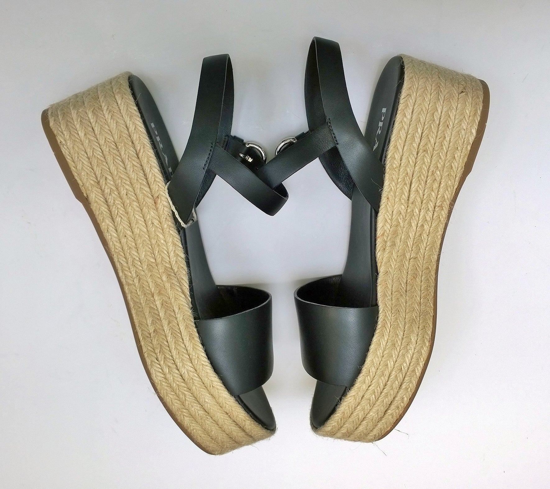 Prada Platform Espadrille Sandals - Black Leather Women's Luxury Designer Shoes for Summer Outfits & Beach Vacations