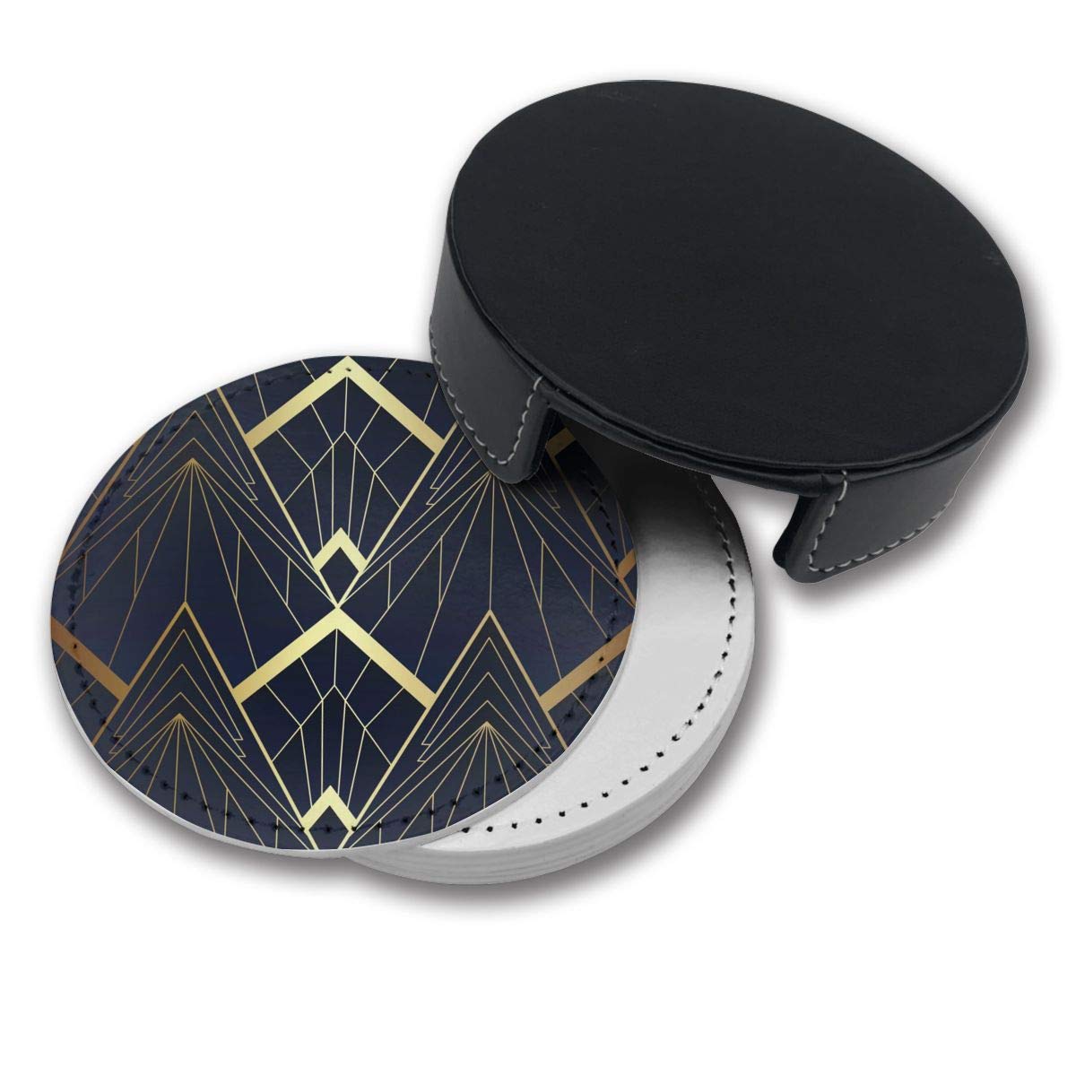 Modern Abstract Art Deco Coasters Set of 6 with Holder - Non-Slip Drink Coasters for Coffee, Wine & Cocktail Glasses - Perfect for Home Bar, Office & Dining Table Decor