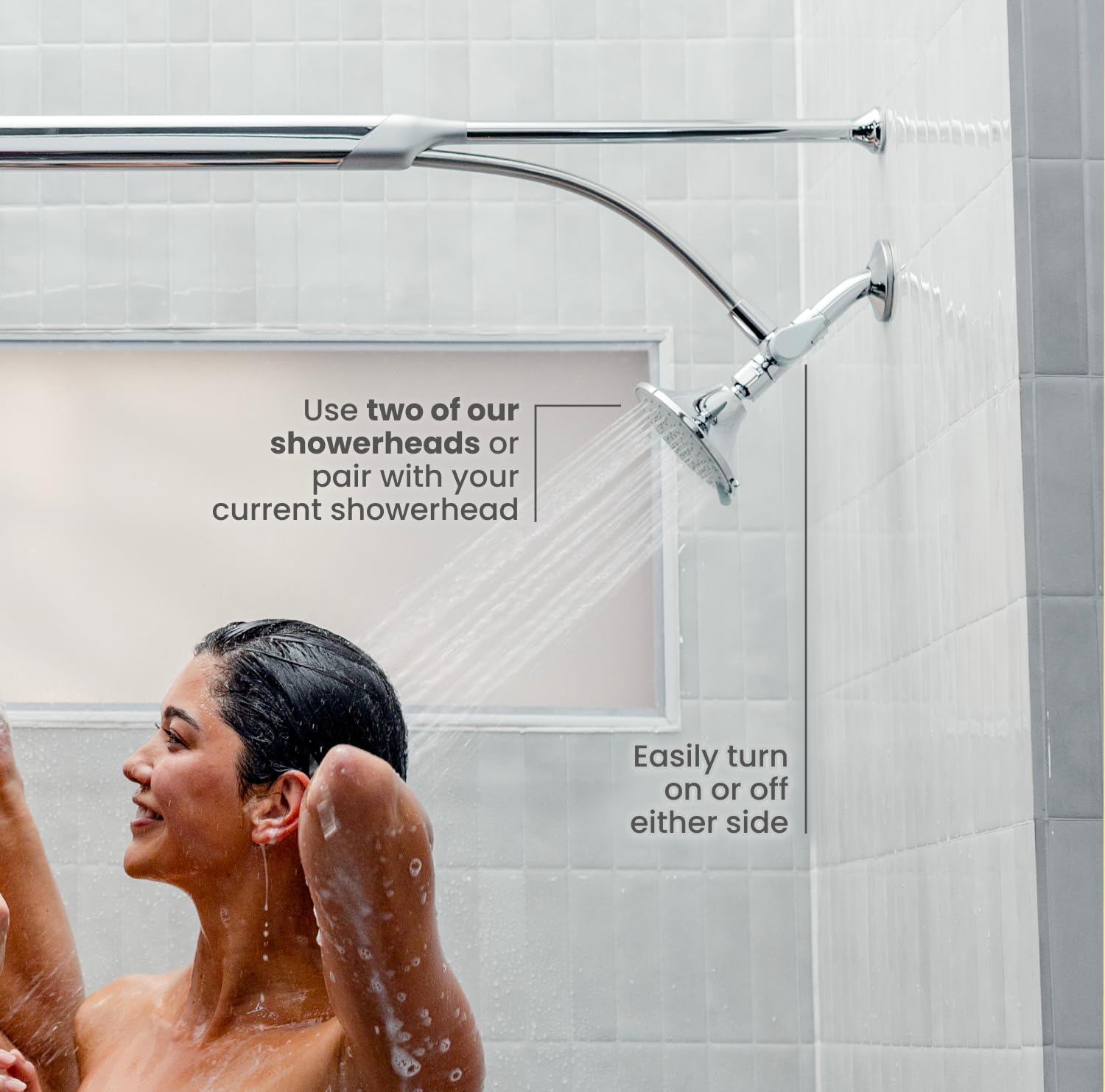 Boona Tandem Shower - Dual Shower Head for Couples, High Pressure Double Shower System with 3 Adjustable Spray Modes (King Krome Finish) - Perfect for Shared Bathrooms & Spa-Like Experience