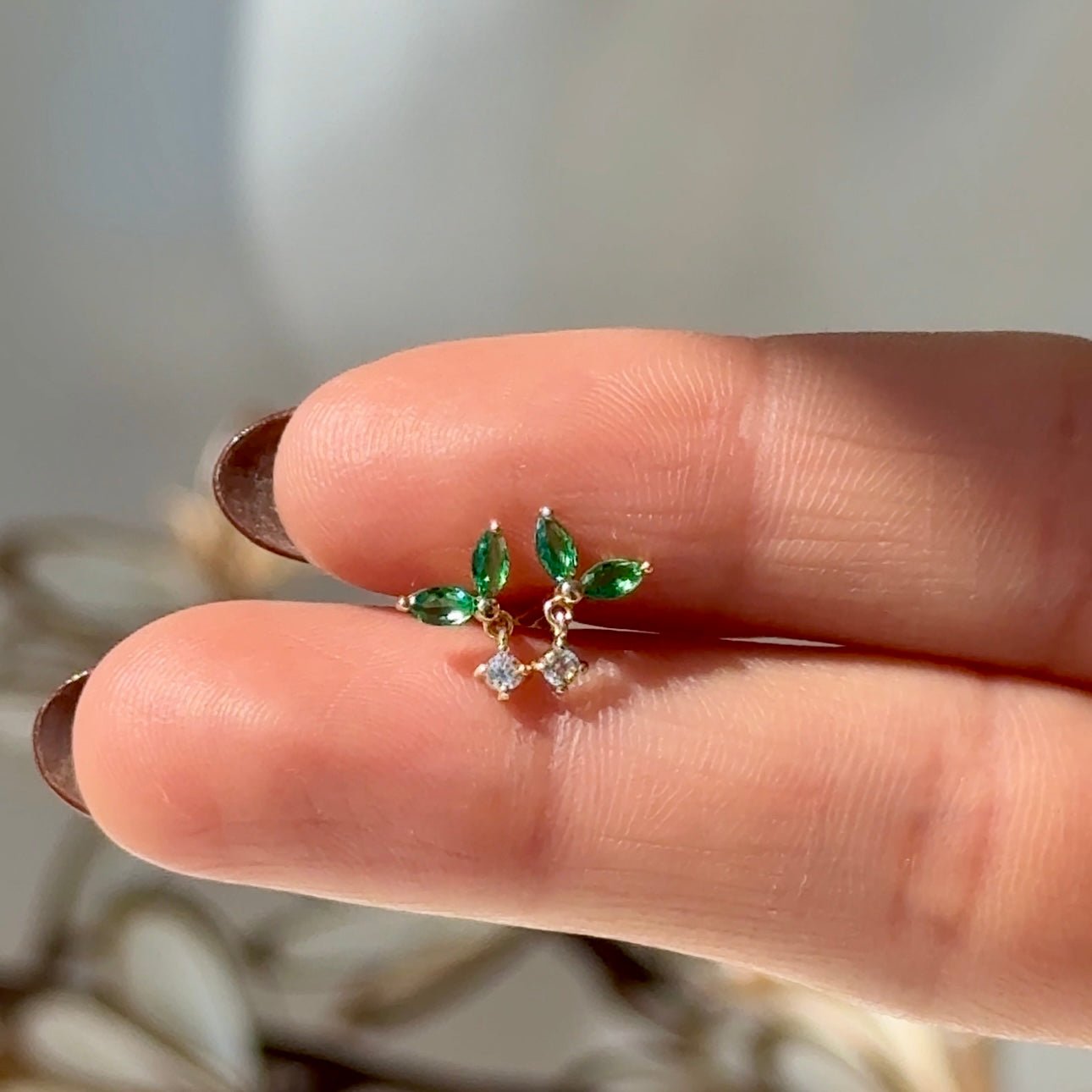 14K Yellow Gold Emerald Double Marquise Drop Earrings for Women – Elegant Dangle Earrings for Weddings, Parties & Special Occasions