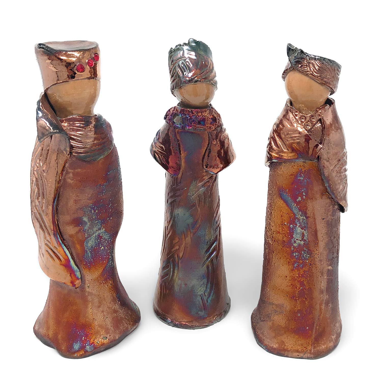 Handmade Raku Pottery 3-Piece Magi Nativity Set - Unique Christmas Nativity Scene Decor for Home, Church & Holiday Display