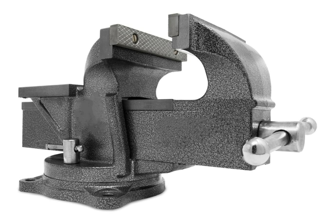 6-Inch Heavy Duty Cast Iron Bench Vise with Swivel Base - Professional Woodworking & Metalworking Tool for DIY Projects, Home Garage, and Workshop Use
