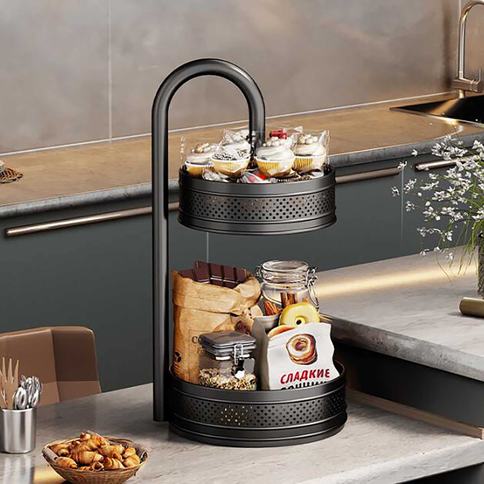 360° Rotating Spice Rack Organizer - 2 Tier Spinning Kitchen Storage for Spices, Condiments & Essentials | Space-Saving Cabinet, Pantry, Bathroom & Countertop Organizer | Perfect for Small Kitchens & Cluttered Spaces