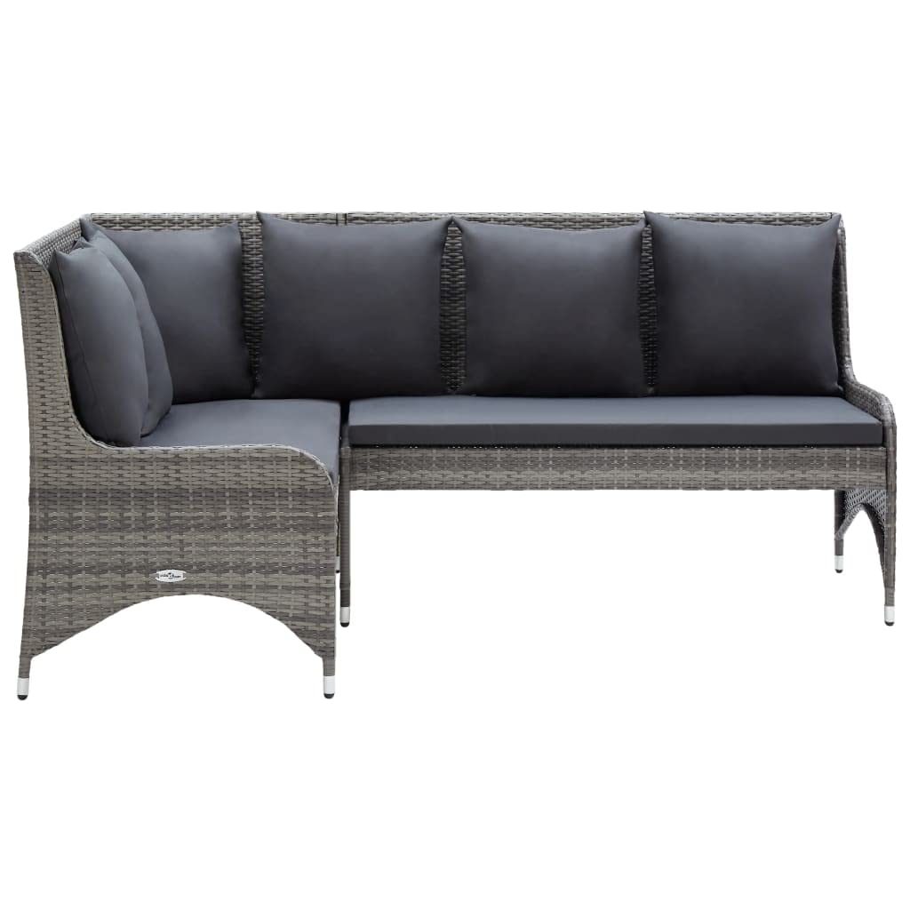 vidaXL 2-Piece Patio Corner Sofa Set with Cushions, Outdoor Garden Furniture for Balcony & Terrace, Left/Right Sectional Sofa in Gray Poly Rattan - Perfect for Backyard Lounging & Outdoor Entertaining
