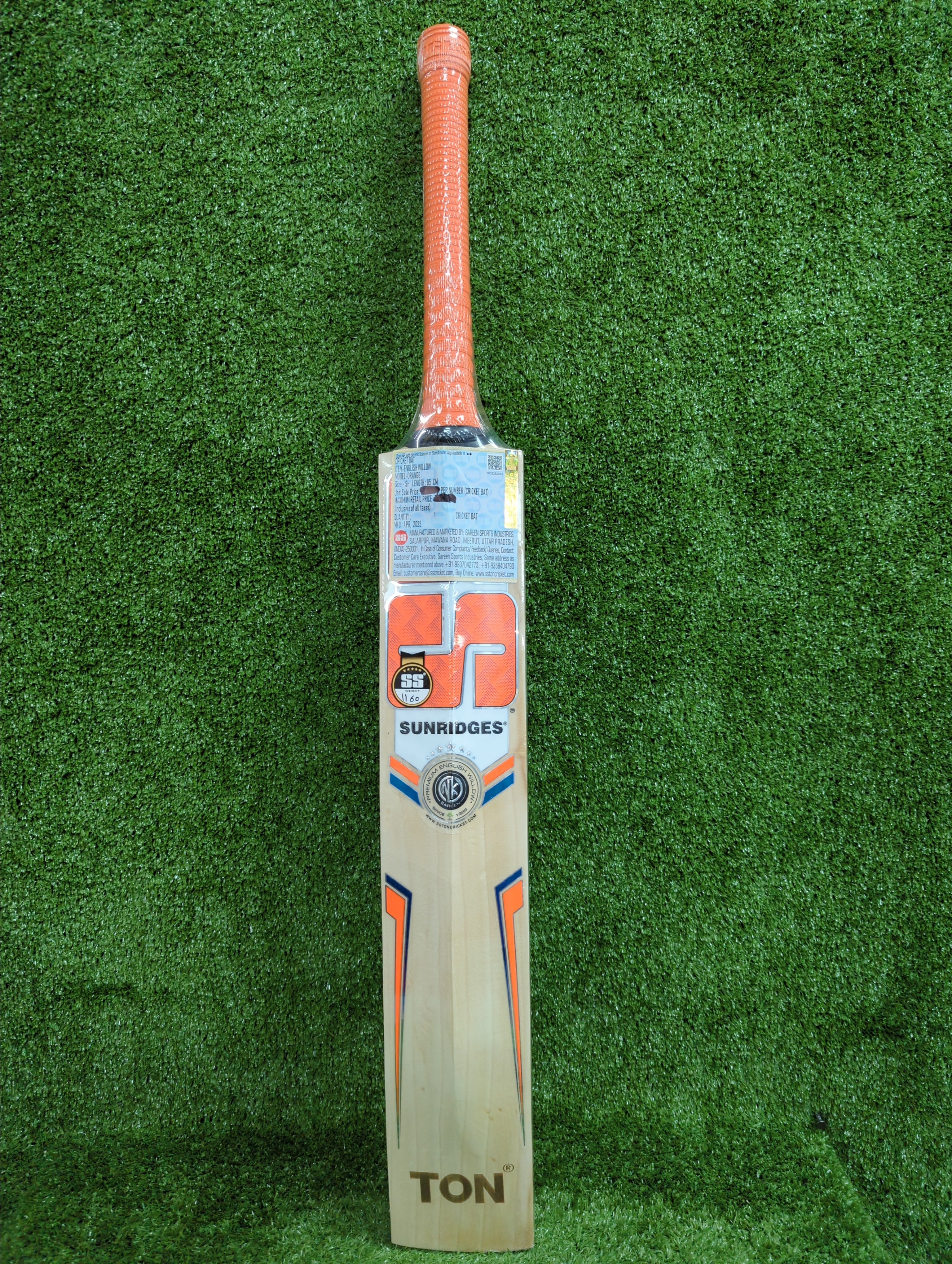 Premium SS Orange Long Blade English Willow Cricket Bat - Professional Grade for Matches & Training | Perfect for Cricket Enthusiasts & Competitive Players
