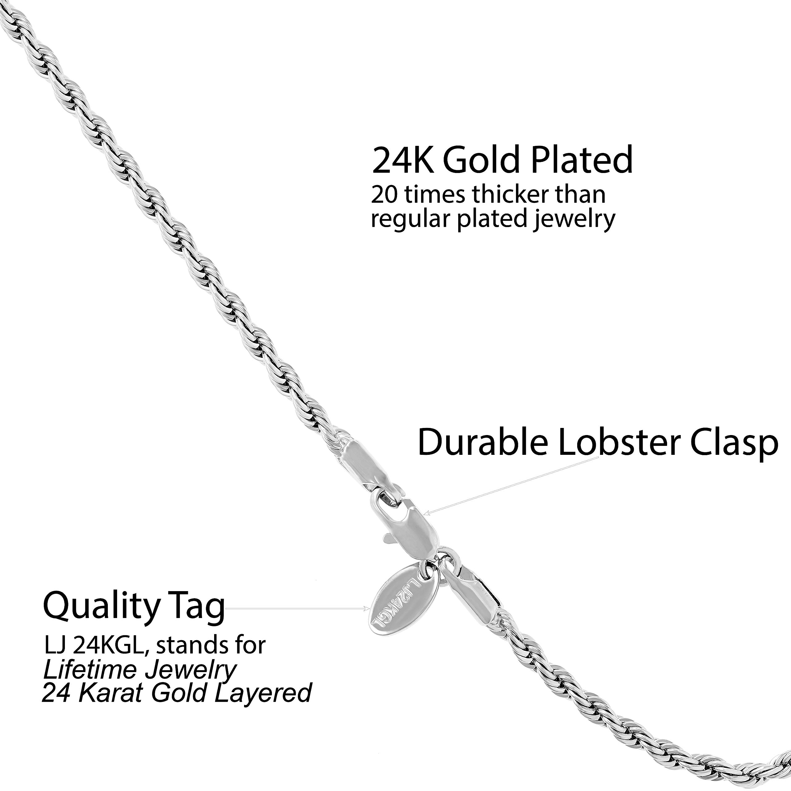 LIFETIME JEWELRY 24k Gold Plated Women's Anklet - 3mm Rope Chain Ankle Bracelet for Everyday Wear, Beach Vacation & Special Occasions