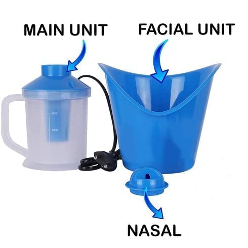 SHOPECOM 3-in-1 Face Nose & Cough Steamer - Plastic Steam Vaporizer Nozzle Inhaler with Facial Sauna Function - Portable Facial Steamer Machine for Adults & Kids (Blue) - Perfect for Cold Relief, Sinus Congestion & Skincare at Home