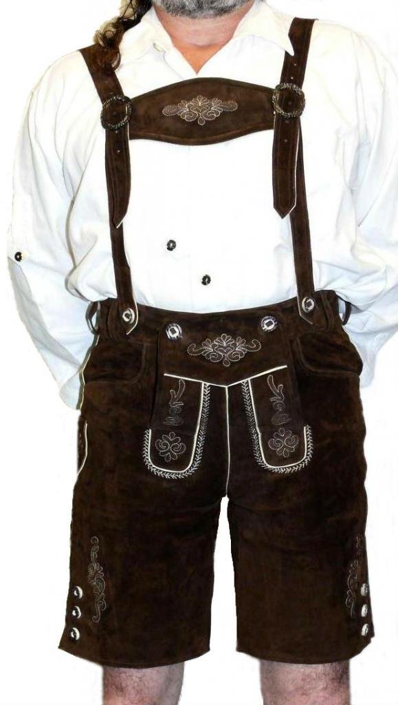 Authentic German Oktoberfest Lederhosen Shorts - 2-Piece Genuine Leather Brown Costume for Men | Perfect for Oktoberfest Celebrations, Beer Festivals & Bavarian Theme Parties