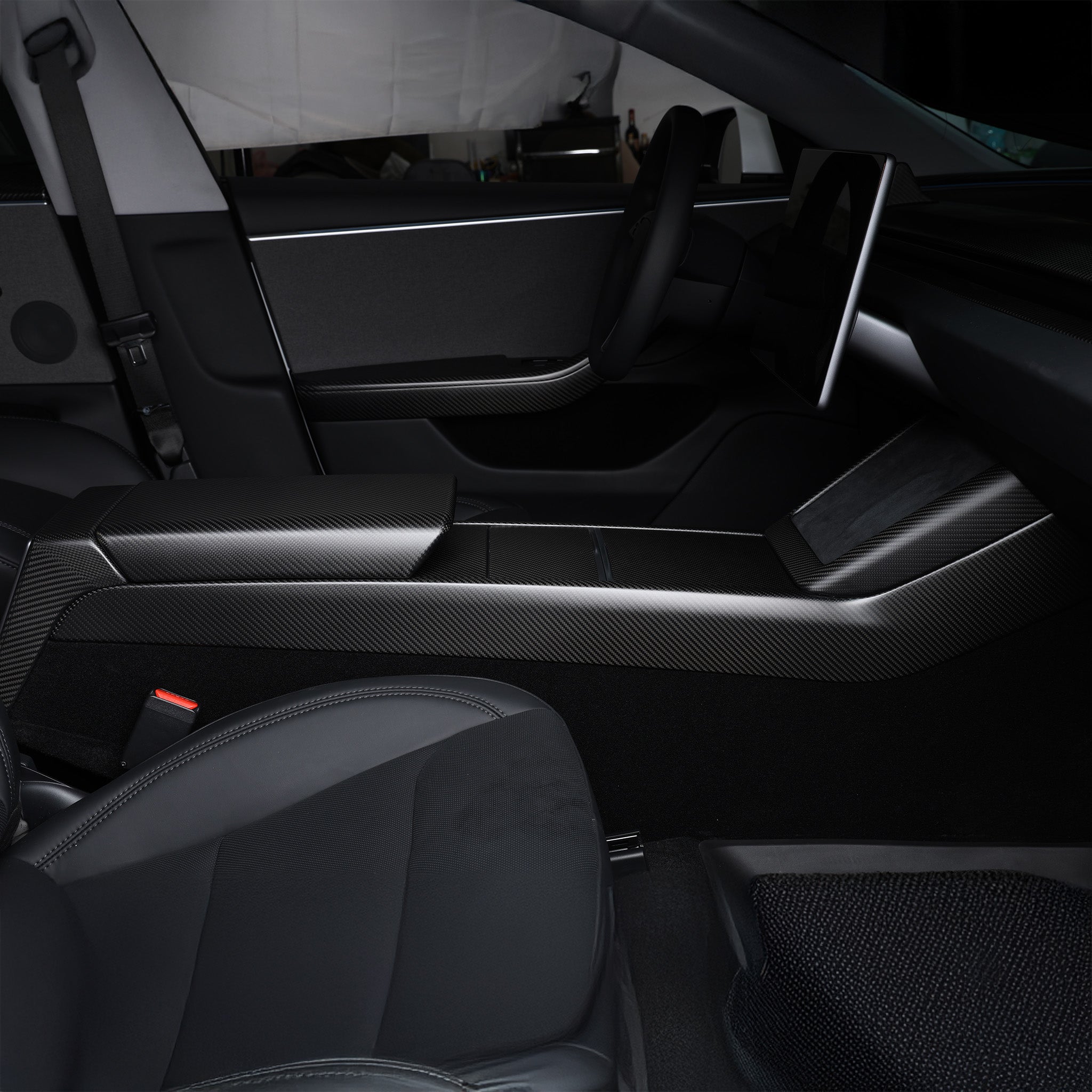 Premium Real Carbon Fiber Center Console Side Trim Cover for 2024+ Tesla Model 3 Highland - Upgrade Interior with Luxury Style for Enhanced Driving Experience