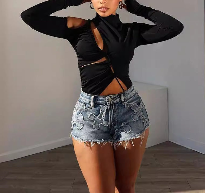 Women's High Waist Stretch Denim Shorts - Comfortable & Trendy Summer Fashion for Casual Outings, Beach Trips, and Music Festivals