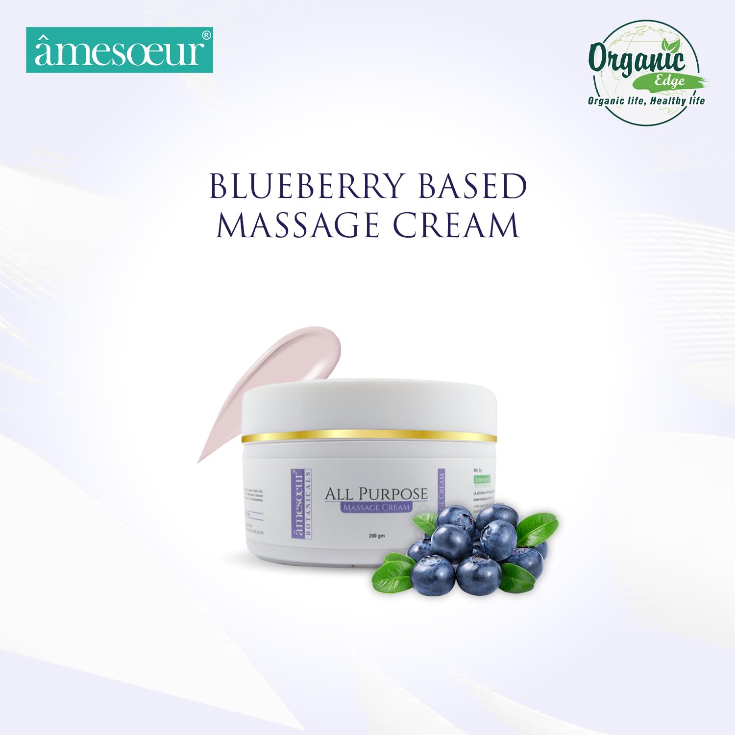 Amesoeur All-Purpose Massage Cream with Blueberry Extract & Vitamin E - Deep Hydration & Nourishment for Relaxation & Skin Care - 200g - Perfect for Spa, Home Massage & Dry Skin Relief