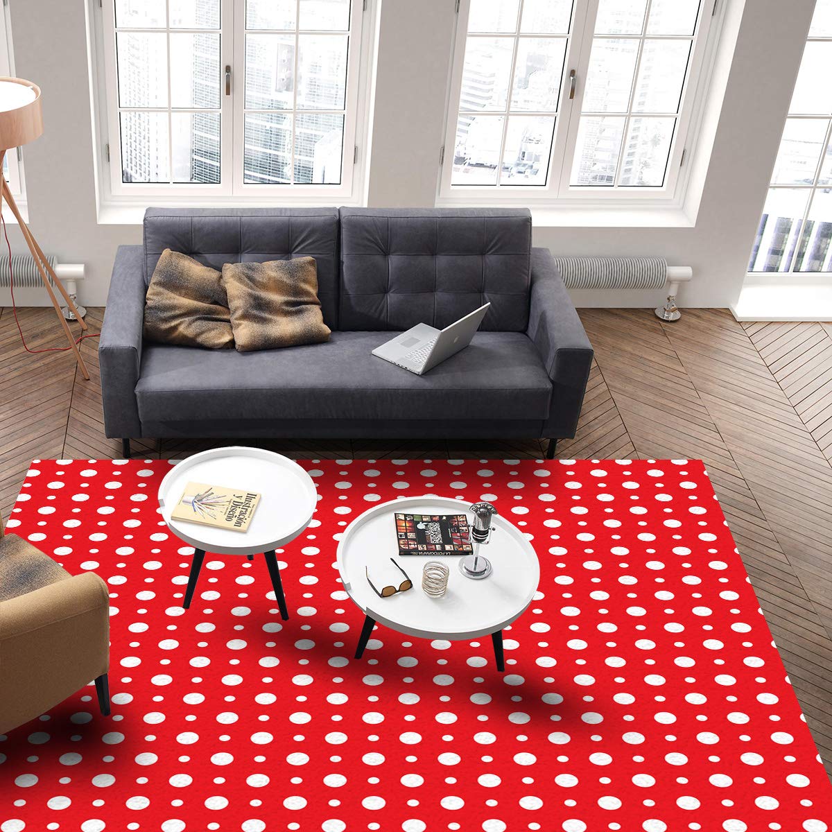 Large Non-Slip Rectangular Area Rug 2.7' x 5' - Polka Dot White Durable Living Room Carpet for Bedroom, Bedside & Outdoor Use - Perfect for Home Decor, Kids Play Area and Office Spaces