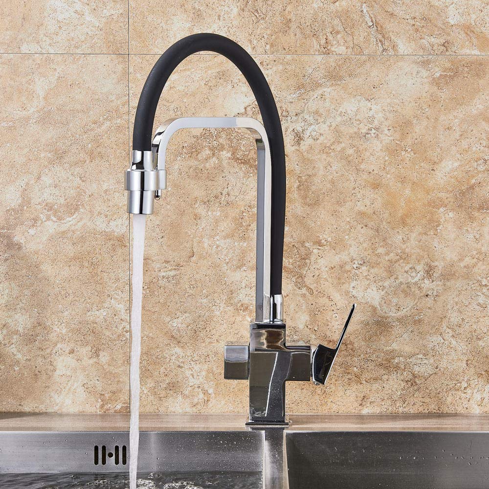 3-Way 360° Swivel Deck Mount Kitchen Sink Faucet with Water Purification - Pure Drinking Water Tap for Cooking, Washing & Beverage Preparation