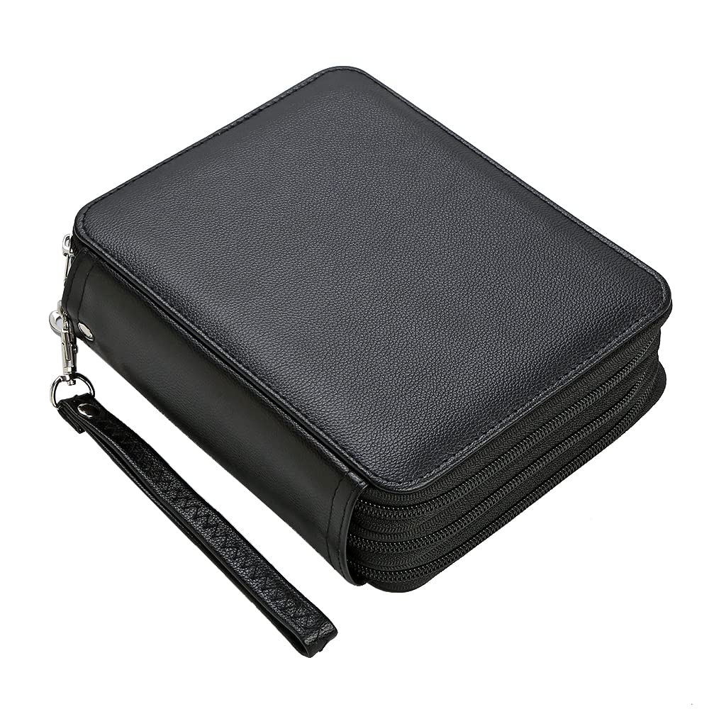Vomgomfom 72-Slot PU Leather Pencil Case - Large Capacity Zippered Organizer for Colored Pencils, Markers & Watercolor Pens | Artist & Student Supply Storage | Perfect for Sketching, Drawing & School Projects (Black)