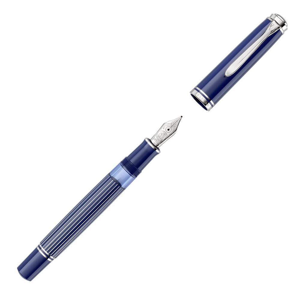 Pelikan Souverän M815 Metal Striped Blue Fountain Pen - Special Edition (2025) | Premium Writing Instrument for Collectors, Professionals & Gift Giving
