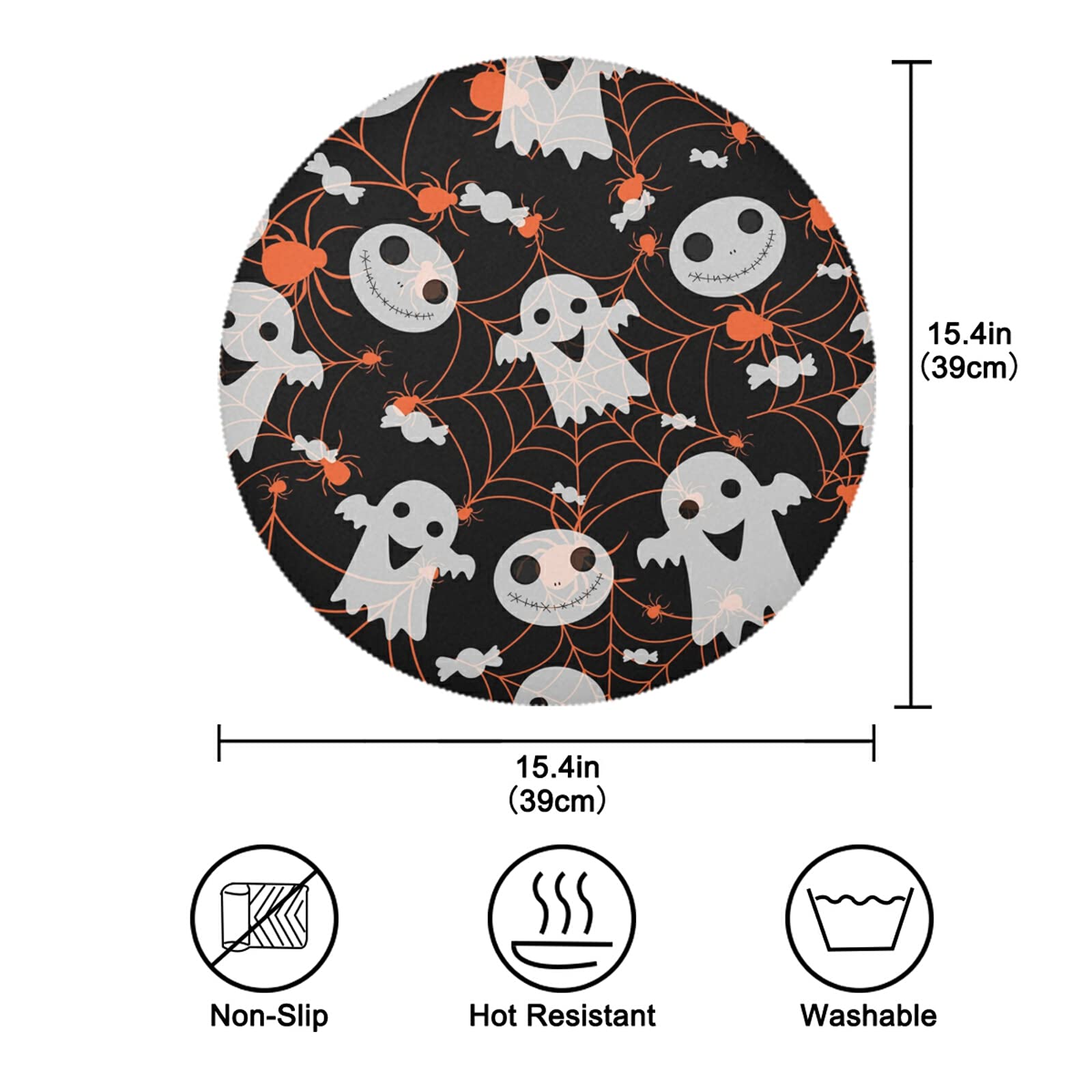 Halloween Spider Ghost Placemats Set of 6 - Washable for Kitchen Table & Party Decor