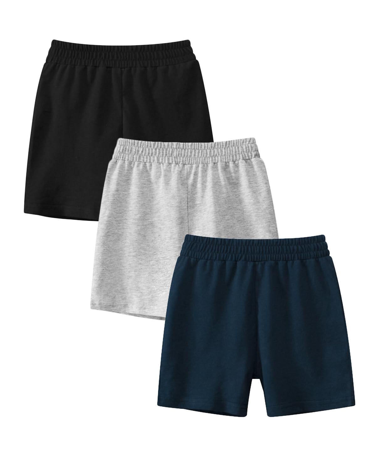 GFQLONG 3 Pack Boys' Cotton Athletic Shorts - Breathable Lightweight Summer Shorts for Toddler & Kids - Perfect for Soccer, Playground & Outdoor Activities