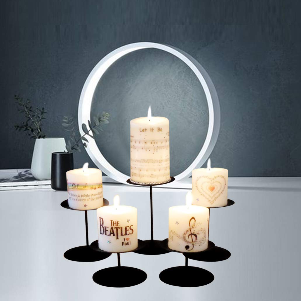 Modern Black Iron Candle Holders for Pillar Candles - Set of 5 Sturdy Fireplace Candelabra, Table Centerpiece for Home Decor, Weddings & Romantic Dinners - Elegant Rustic Candle Sticks for Mantel, Dining Table & Special Occasions
