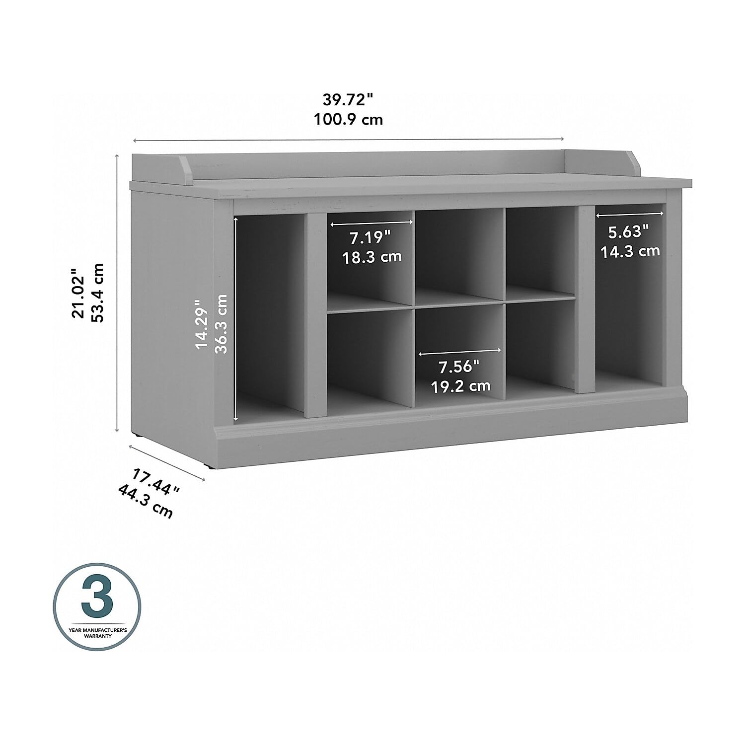 Bush Furniture Woodland 40W Shoe Storage Bench with Shelves in Cape Cod Gray | Entryway Shoe Organizer for Home, Mudroom & Foyer | Perfect for Small Spaces & Closet Organization