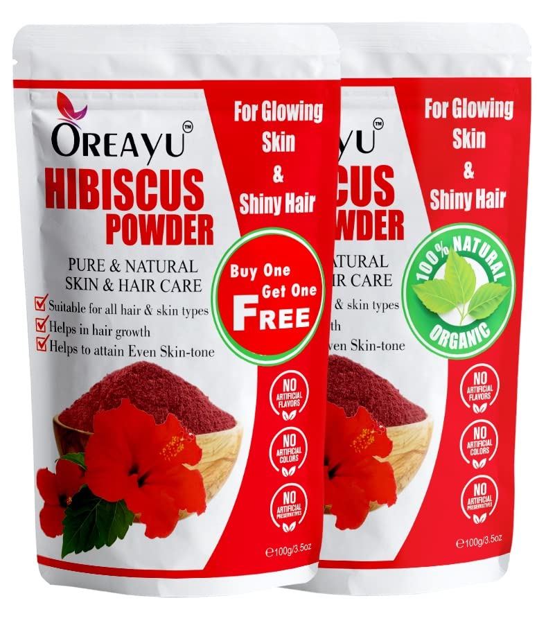 OREAYU ™ 2 Pack Organic Hibiscus Flower Powder - 100% Natural Herbal Supplement for Hair Growth, Skin Care & Face Mask (100g x 2) | DIY Beauty Treatments, Natural Hair Dye & Ayurvedic Remedies
