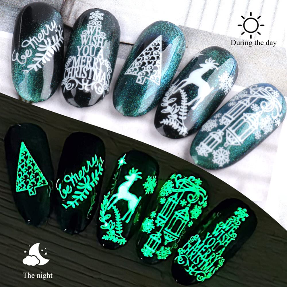 Glow in The Dark Christmas Nail Art Stickers - 9 Sheets Self-Adhesive Snowflake Nail Decals for Winter Holiday Nail Design | Perfect for Xmas Parties, Gift Wrapping & Festive Nail Art Decoration