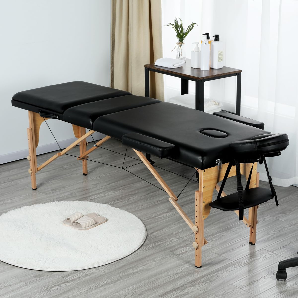 Topeakmart Portable Adjustable Lash Bed - Professional Salon Massage Table with 3-Way Folding Face Cradle, Height Adjustable for Eyelash Extensions, Tattoo & Spa Treatments - Perfect for Beauty Salons, Home Use & Mobile Services (Black)