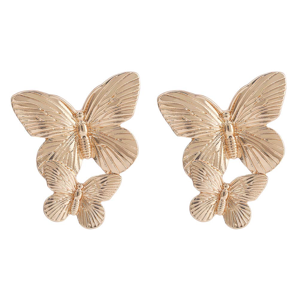 Stylish Large Double Flower Metal Stud Butterfly Earrings for Women - Chic Statement Jewelry Gift for Girls, Perfect for Parties, Weddings & Everyday Wear