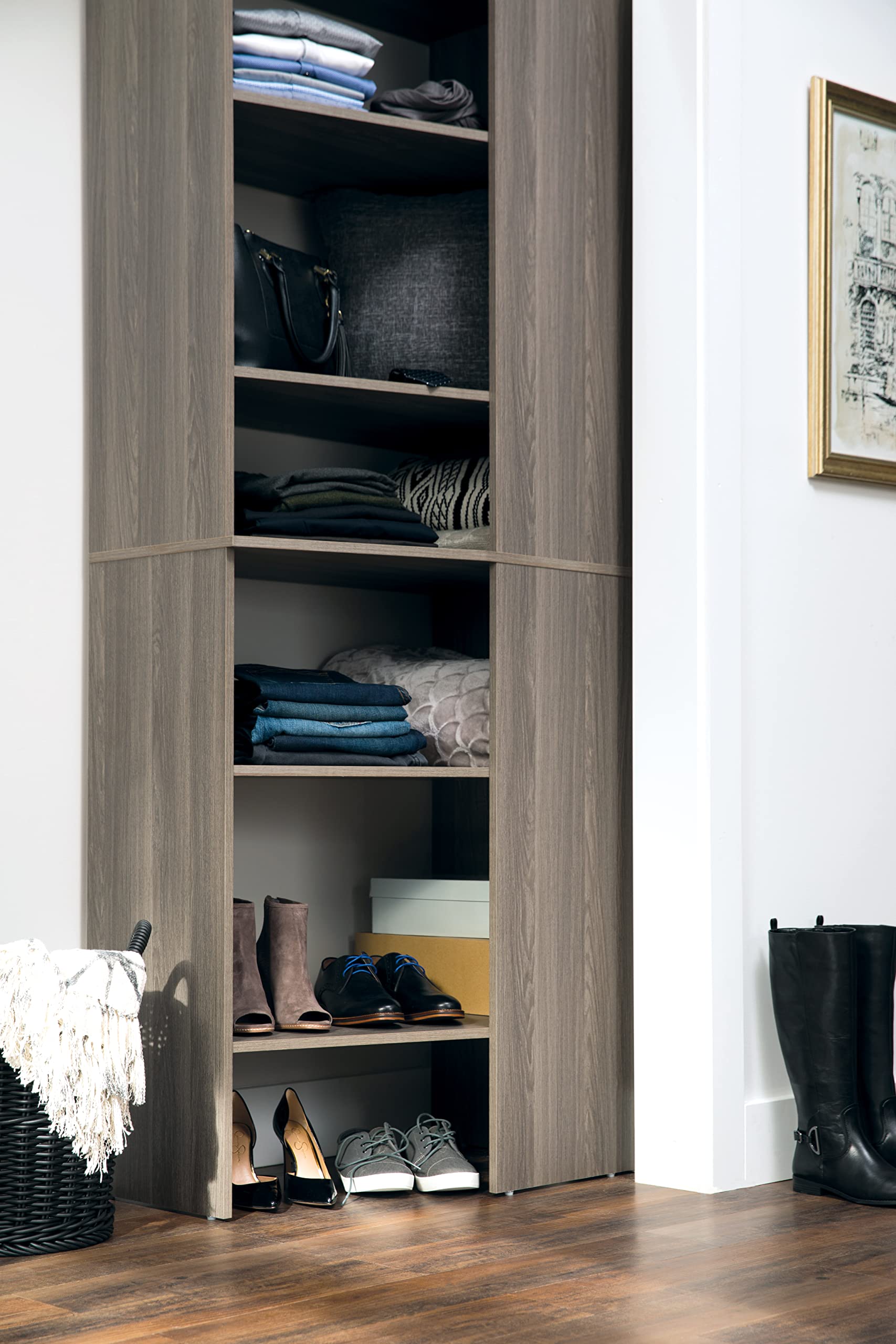 ClosetMaid SuiteSymphony Adjustable Stacking Wood Corner Shelf Unit - 2 Shelves for Closet Storage, Clothes, Shoes & Home Décor in Graphite Grey | Perfect for Bedroom, Bathroom & Entryway Organization