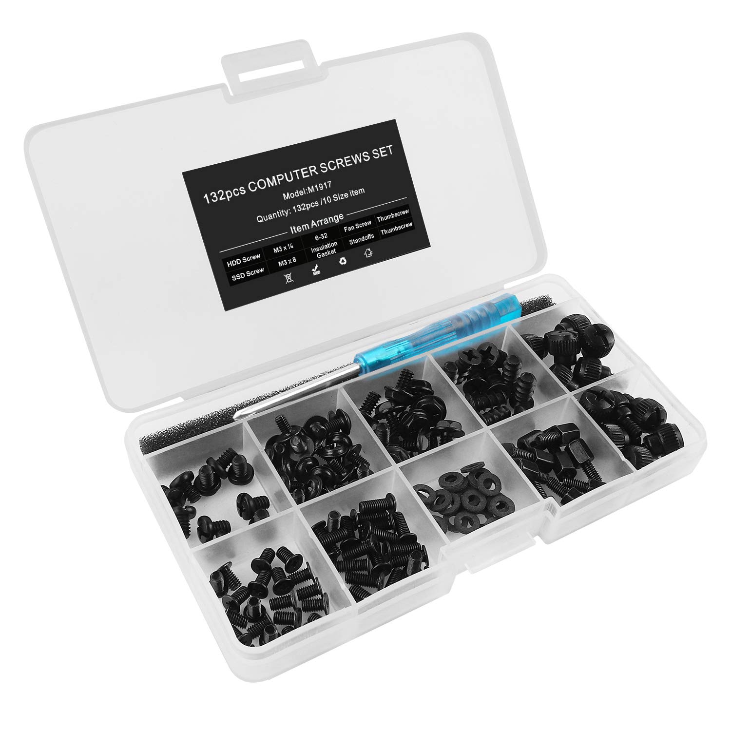 132pcs PC Motherboard Screw Standoffs Kit for Computer Case, HDD, SSD & Fan Installation - Includes Screwdriver | DIY Computer Build & Repair Accessories