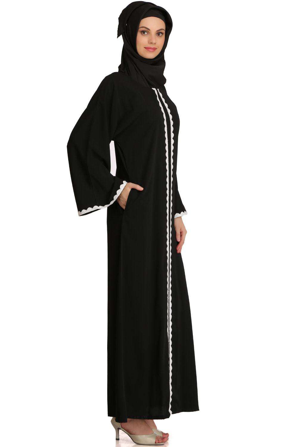 Fatihah Black Nida Front Open Dubai Abaya - Elegant Islamic Dress for Women | Perfect for Prayer, Mosque & Special Occasions