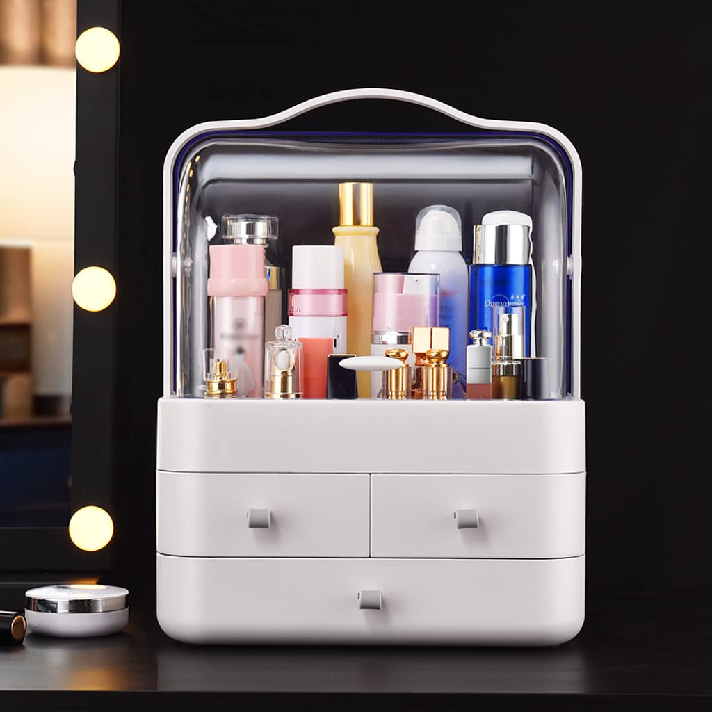 SHENXINCI Makeup Organizer with Drawers - Waterproof & Dustproof Cosmetic Storage Display Case for Bathroom Countertop, Bedroom Dresser - Elegant Vanity Organizer Box (Pink, Gray, White) | Perfect for Makeup Brushes, Lipsticks & Skincare Products
