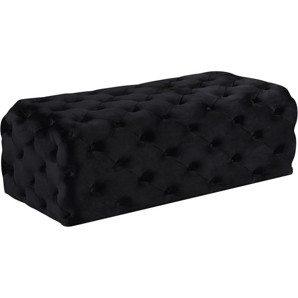 MAKLAINE Contemporary Button Tufted Black Velvet Ottoman Bench - Stylish Footrest & Extra Seating for Living Room, Bedroom or Entryway