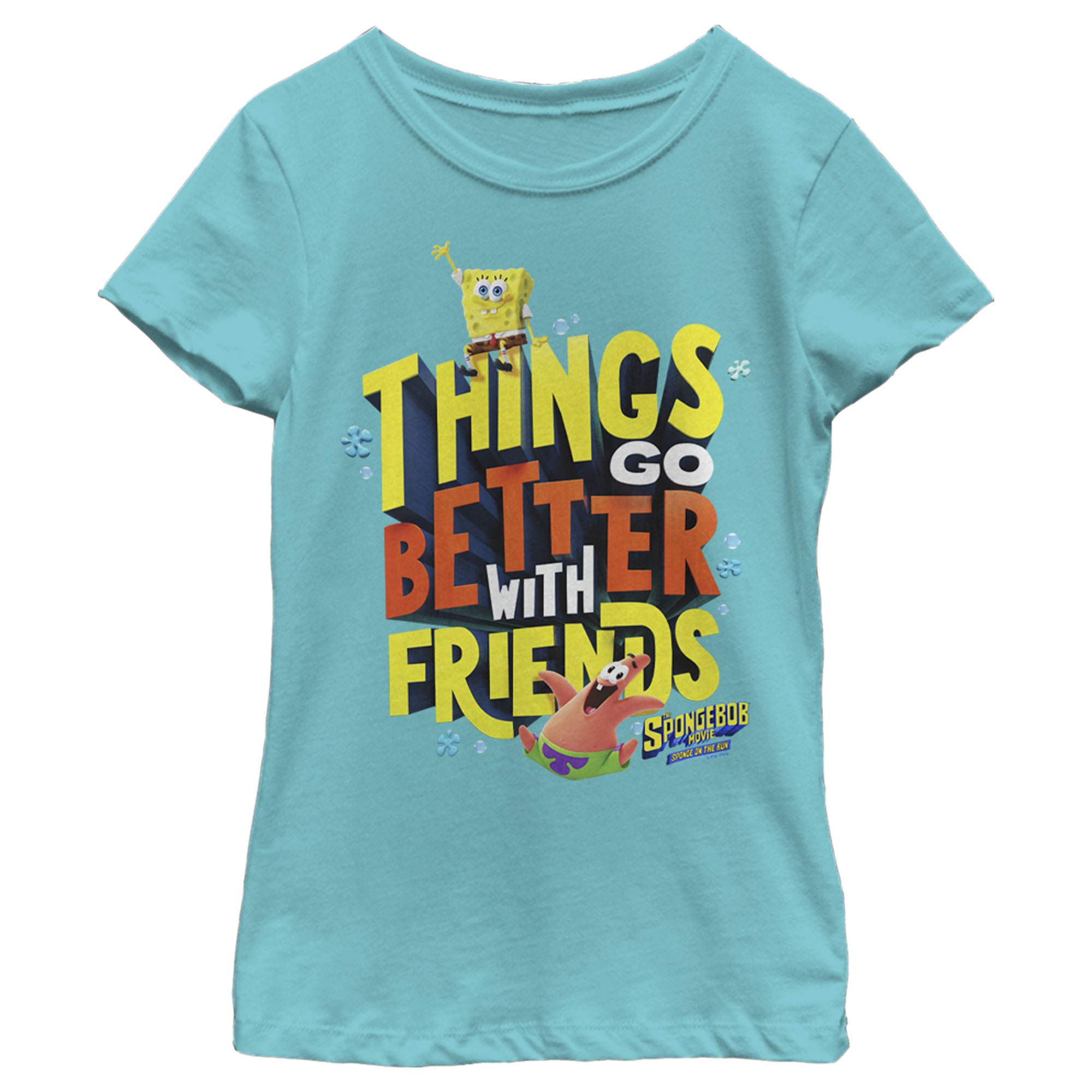 SpongeBob SquarePants Better with Friends Girls Short Sleeve T-Shirt for Kids | Soft Cotton Tee for Playdates, School & Casual Wear