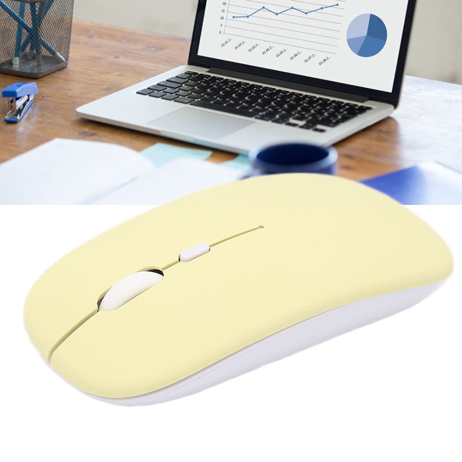 Zyyini Wireless Bluetooth Mouse, 1600 DPI Adjustable 3-Speed Optical Ergonomic Ultra-Thin Silent Mouse for Laptop, Computer, Tablet - Perfect for Office Work, Home Use & Travel (Yellow)