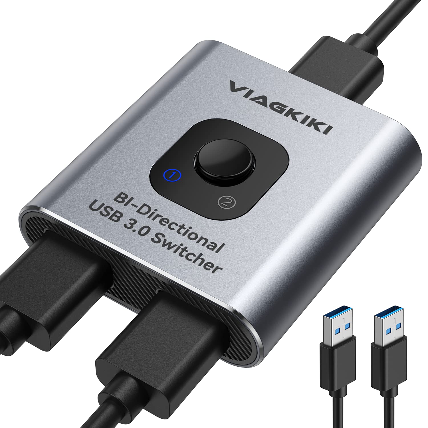 2-Port USB 3.0 KVM Switch - 1 in 2 Out or 2 in 1 Out for Sharing Mouse, Keyboard, Printer & Scanner Between 2 Computers | Perfect for Home Office & Multi-PC Workstations