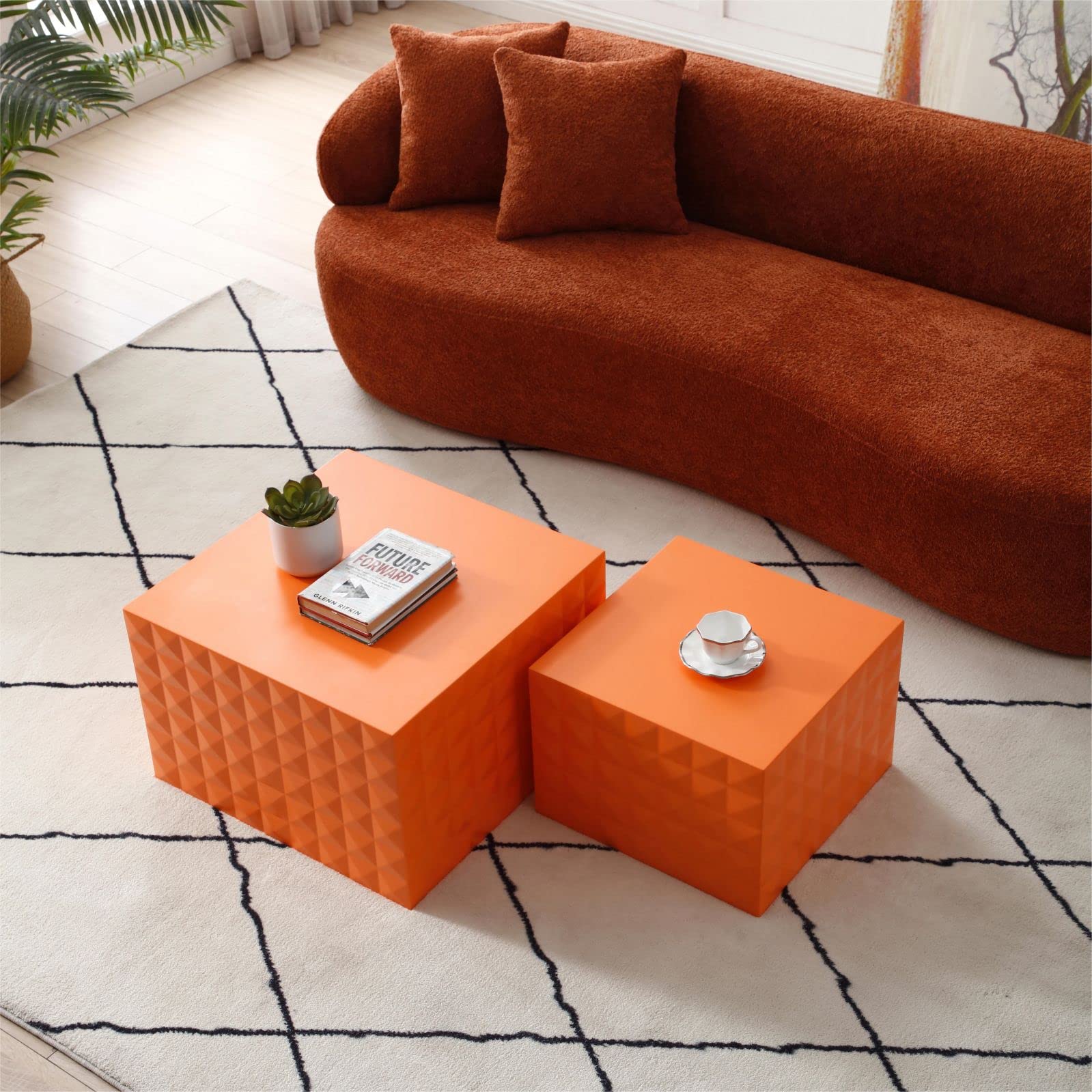 Modern Square Nesting Coffee Table Set of 2 - Stackable Wooden End Tables for Living Room & Small Spaces - No Assembly Required (23.62