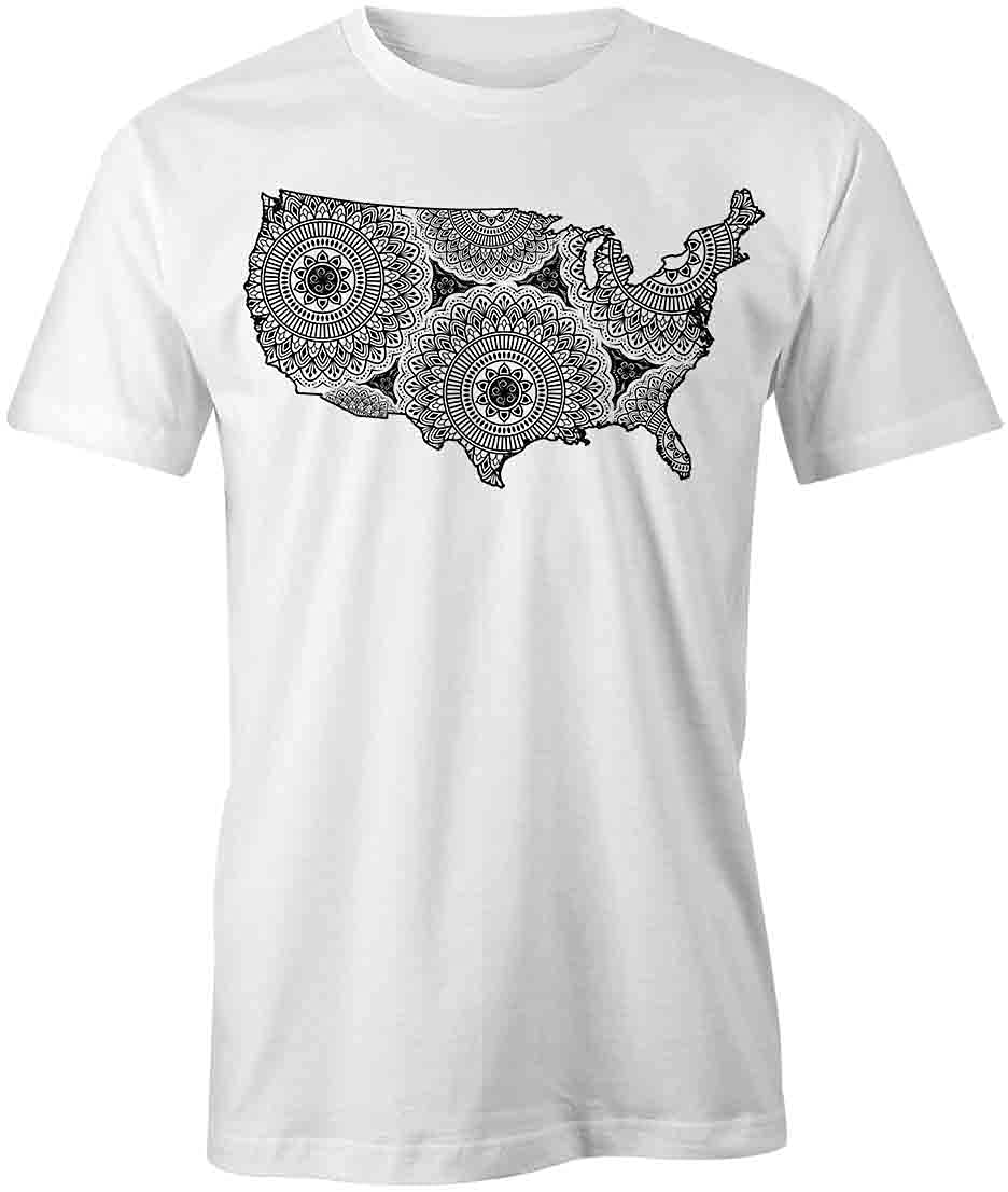 American Mandala Printed T-Shirt | White Graphic Tee for Men & Women | Yoga, Festival & Casual Wear