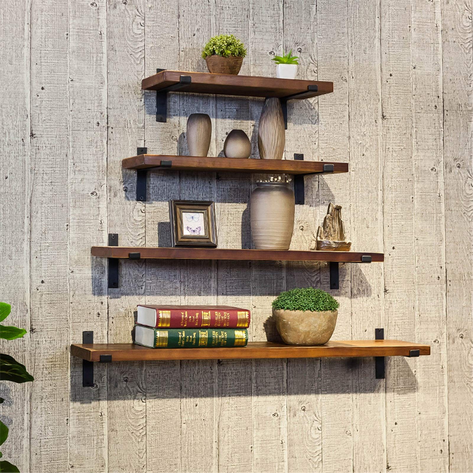 Heavy Duty Narrow Floating Shelf with Brackets - 31.5 Inch Rustic Wall Shelf for Kitchen, Bathroom & Living Room - Sturdy Wall Mounted Storage for Books, Utensils & Decor (3cm Thick, 80cm Length) - Perfect for Small Space Organization & Home Decor Display